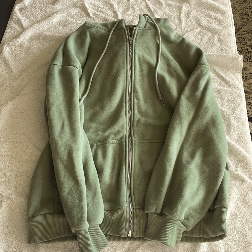 super fuzzy sage green zip up